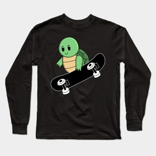 Green Turtle on Skateboard Long Sleeve T-Shirt